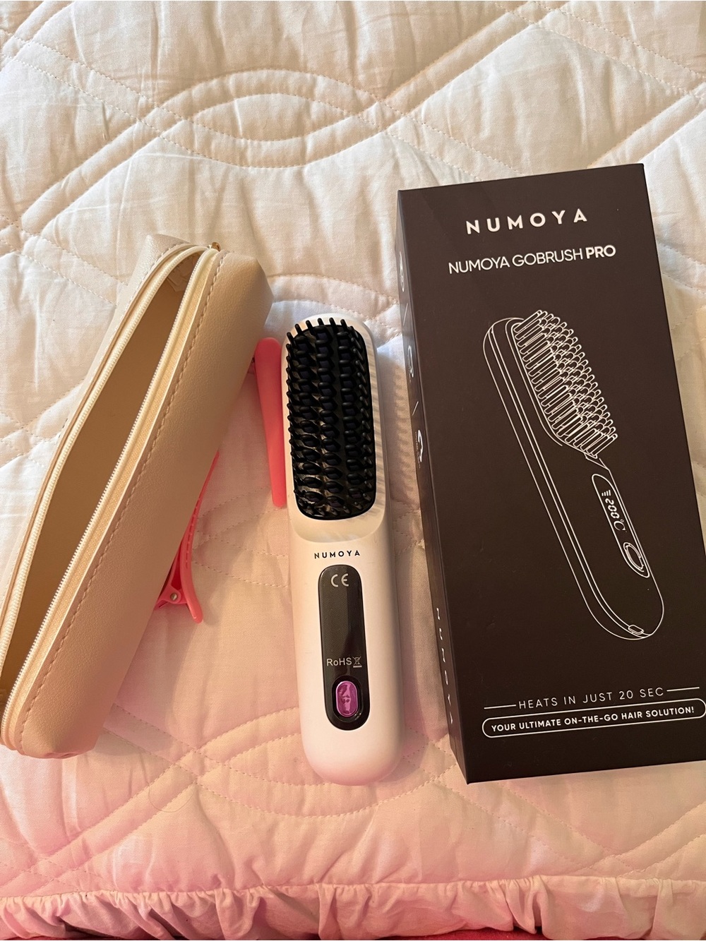 Pink and White GoBrush Pro Heated Straightening Brush